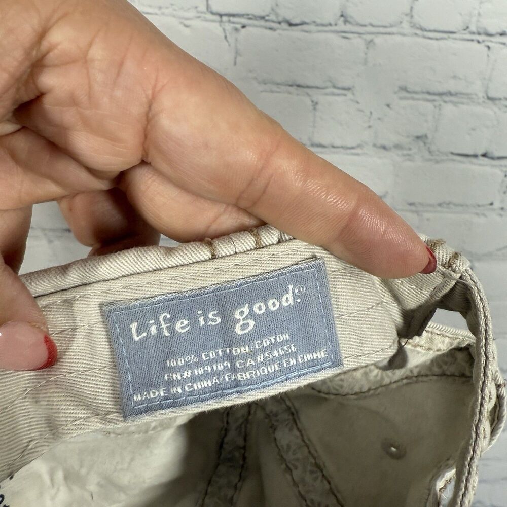 Life is Good Script Spellout Hat Strapback Cap Beige Blue Thick Stitched Outdoor - Picture 9 of 10